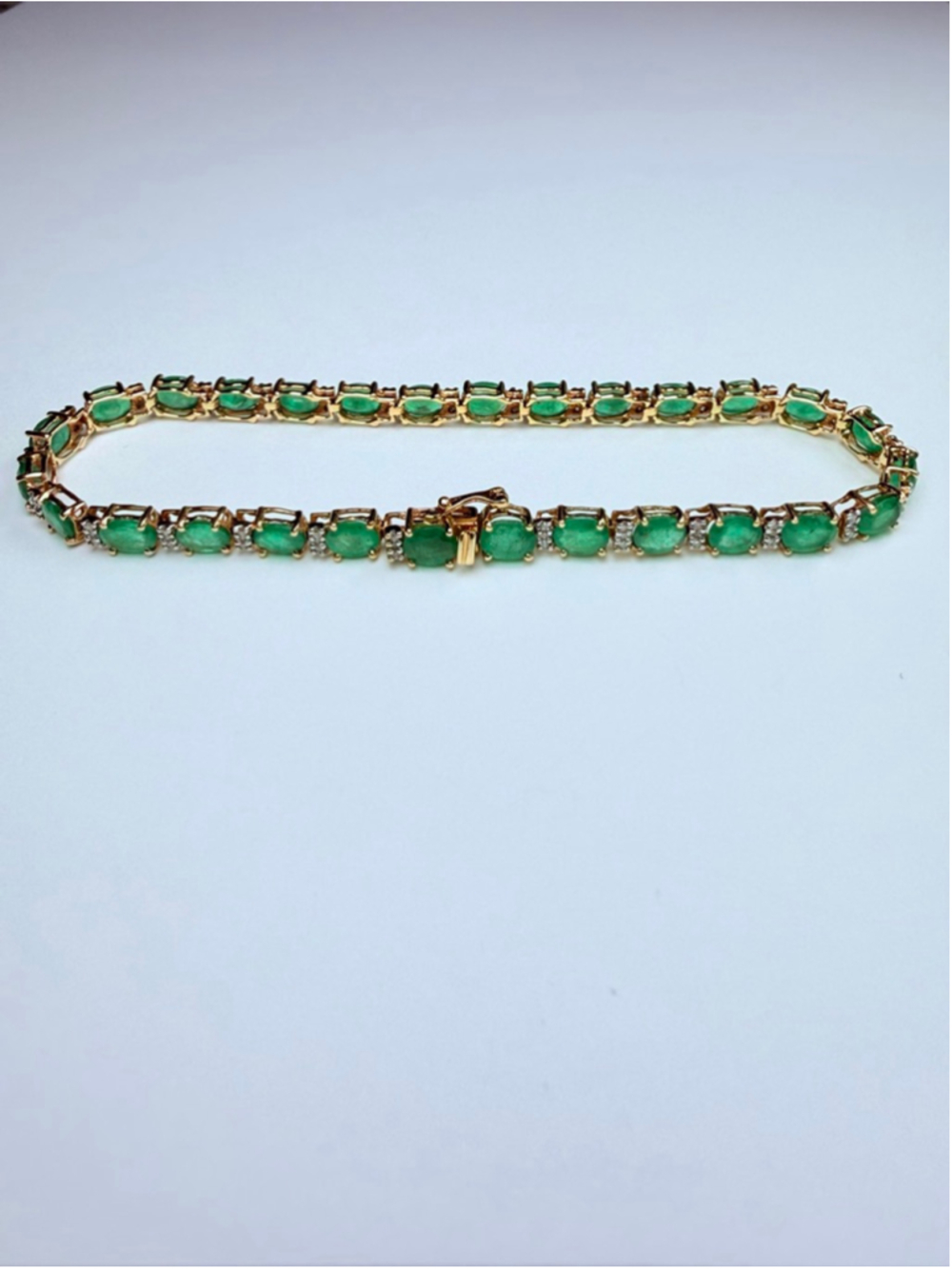 14K Solid Yellow Gold EFFY Colombian Emerald & Diamond Tennis Bracelet $7250 - Picture 5 of 11